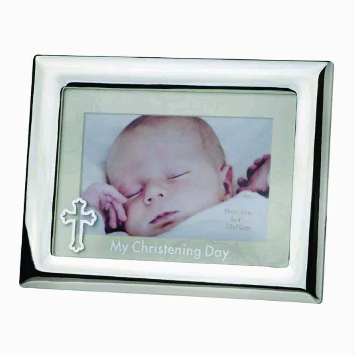 CHRISTENING FRAME WITH CROSS, SILVER FINISH